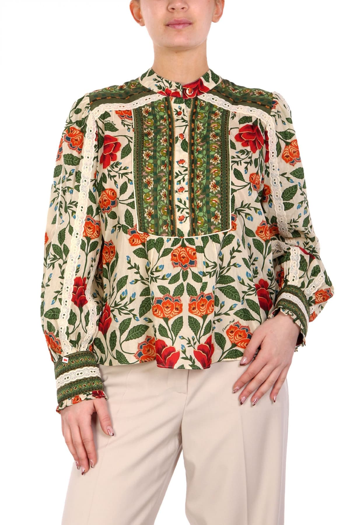 FARM RIO ΜΠΛΟΥΖΑ GARDEN TAPESTRY SAND FLORAL ΜΠΕΖ-ΠΡΑΣΙΝΟ