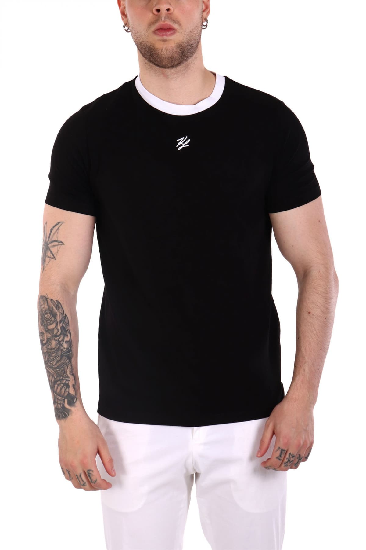 KARL LAGERFELD T-SHIRT CREW NECK LOGO ΜΑΥΡΟ-ΛΕΥΚΟ