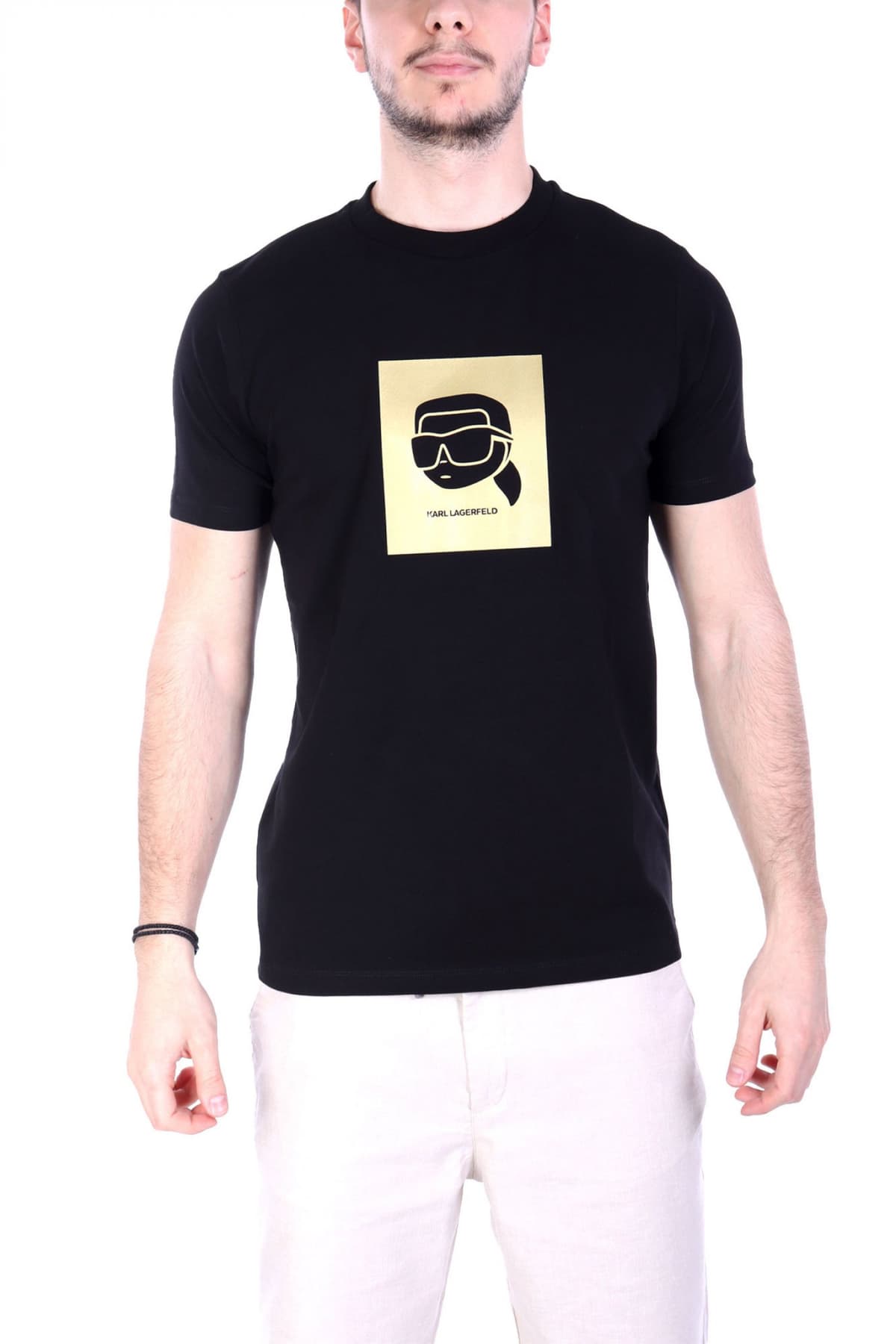 KARL LAGERFELD T-SHIRT CREW NECK BIG GOLD LOGO ΜΑΥΡΟ