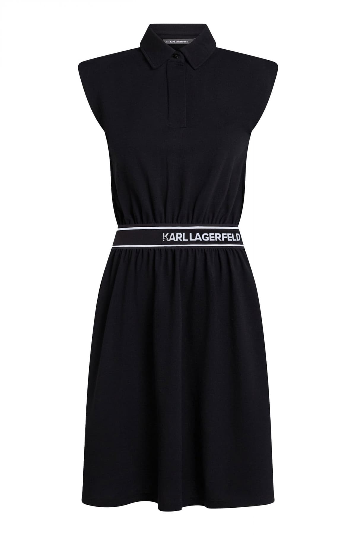 KARL LAGERFELD ΦΟΡΕΜΑ MINI JERSEY POLO DRESS ΒΑΤΕΣ ΛΑΣΤΙΧΟ ΜΕΣΗ LOGO ΜΑΥΡΟ