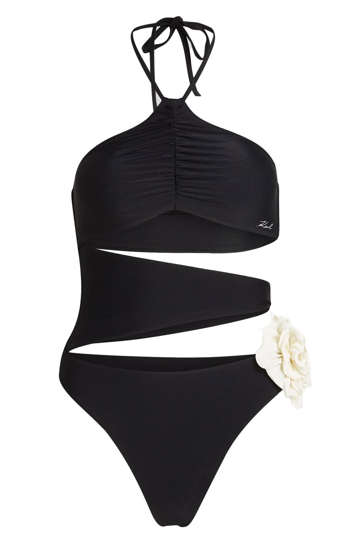 KARL LAGERFELD ΟΛΟΣΩΜΟ ΜΑΓΙΟ KARL DNA FLOWER SWIMSUIT ΛΟΥΛΟΥΔΙ ΑΝΟΙΓΜΑΤΑ ΜΑΥΡΟ