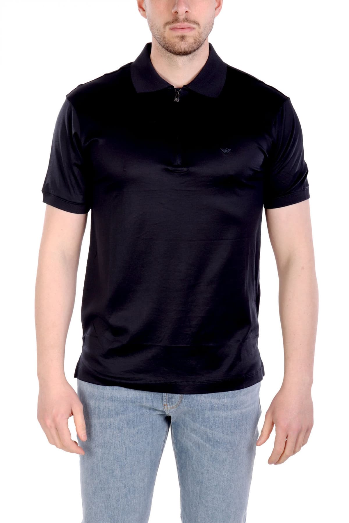 EMPORIO ARMANI POLO HALFZIP LOGO ΜΠΛΕ