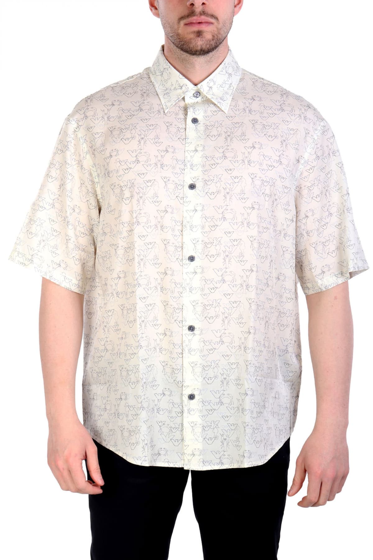 EMPORIO ARMANI ΠΟΥΚΑΜΙΣΟ ALL OVER LOGO ΛΕΥΚΟ-ΜΠΛΕ