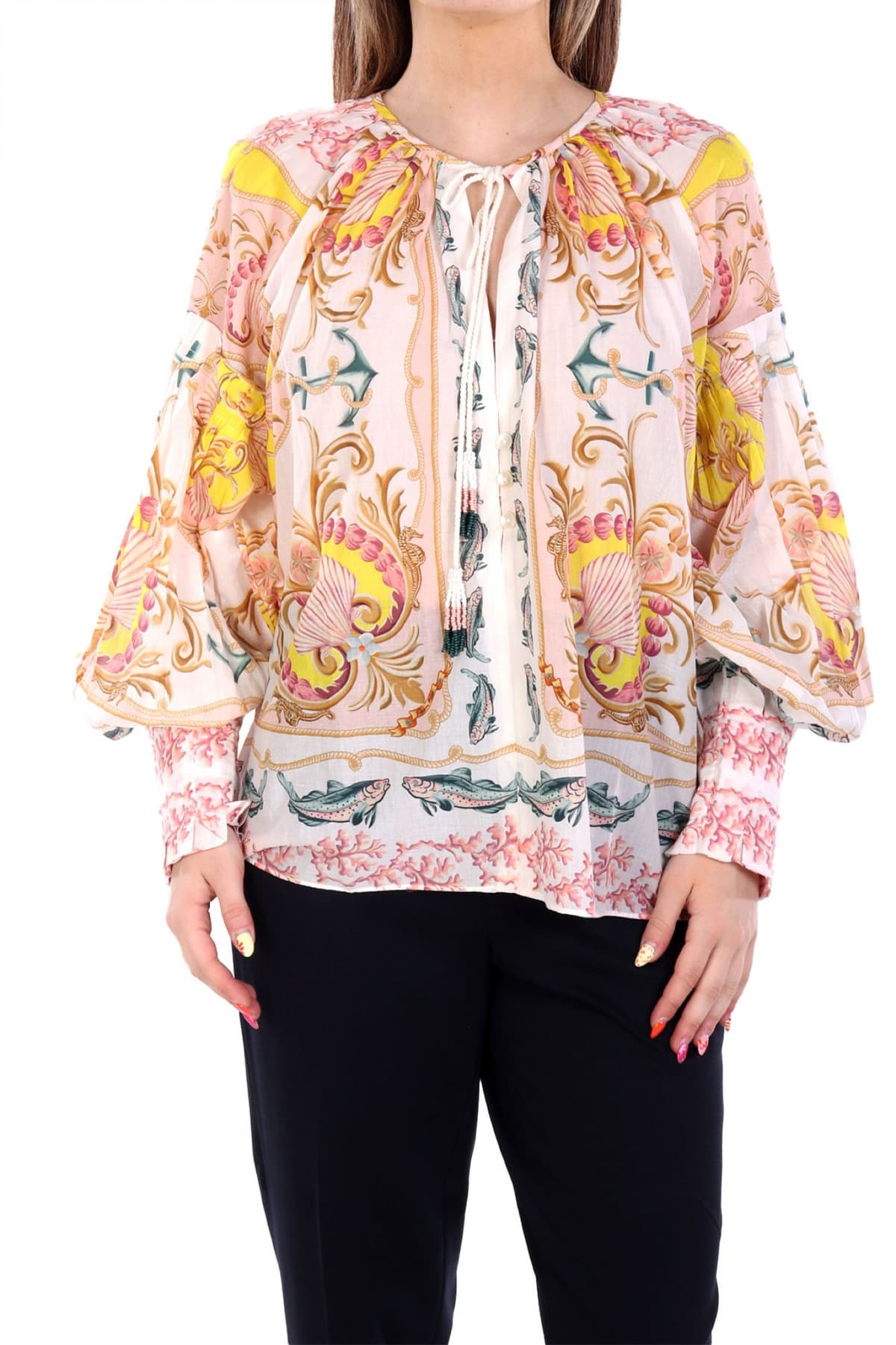 FARM RIO ΜΠΛΟΥΖΑ MARITIME MAGIC ΕΜΠΡΙΜΕ ΠΙΕΤΑ ΜΑΝΙΚΙ ΔΕΣΙΜΟ ΜΠΡΟΣΤΑ ΕΚΡΟΥ