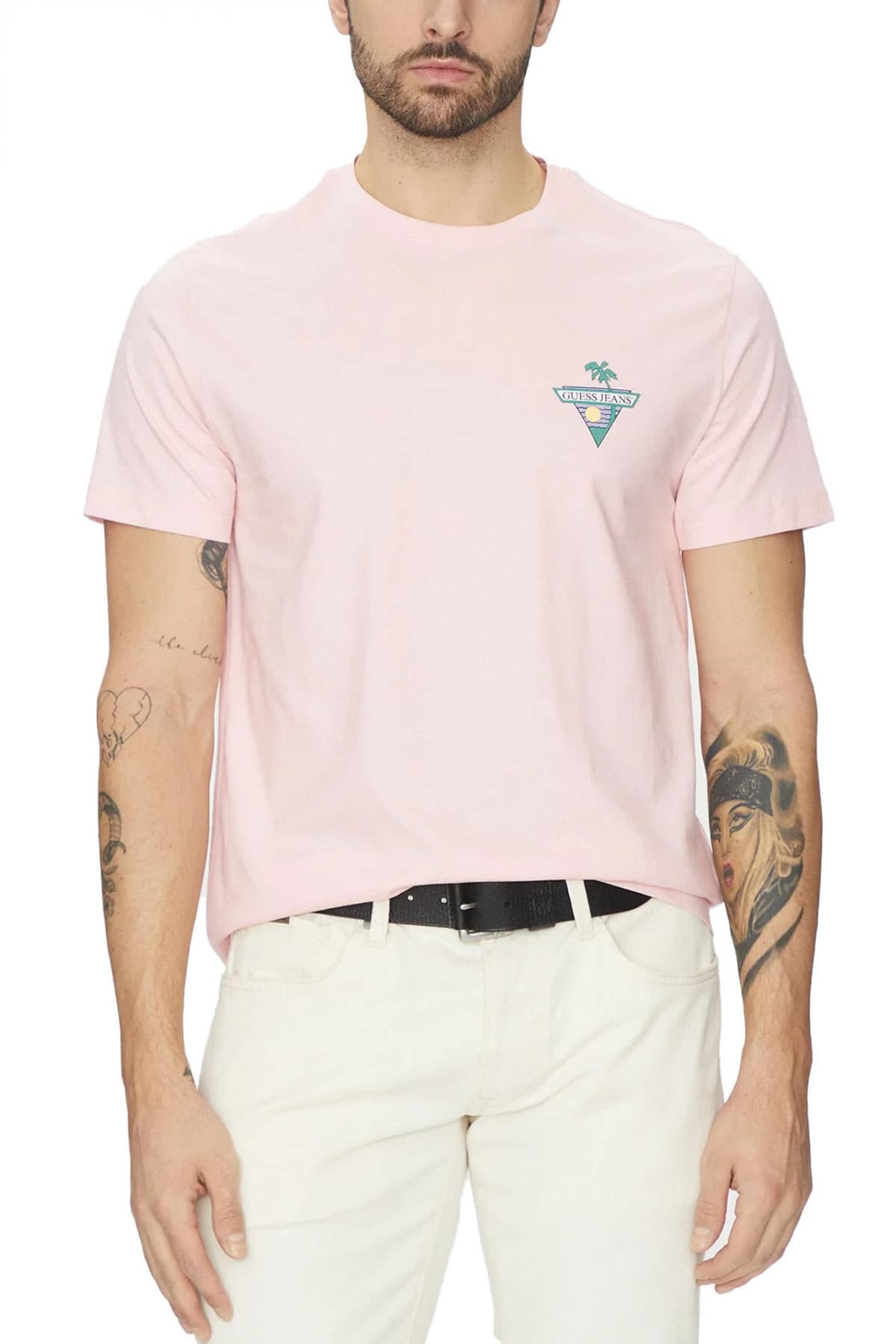 GUESS JEANS T-SHIRT CREW NECK REGULAR FIT LOGO ΜΑΥΡΟ