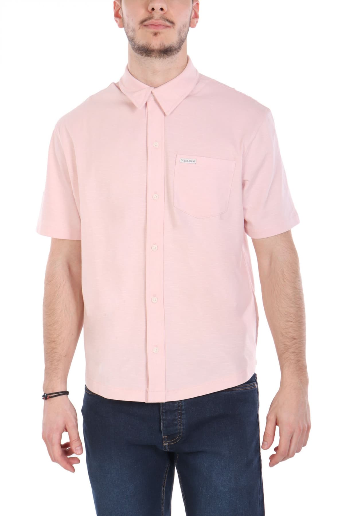 GUESS JEANS ΠΟΥΚΑΜΙΣΟ ΚΟΝΤΟΜΑΝΙΚΟ POCKET LOGO ΡΟΖ