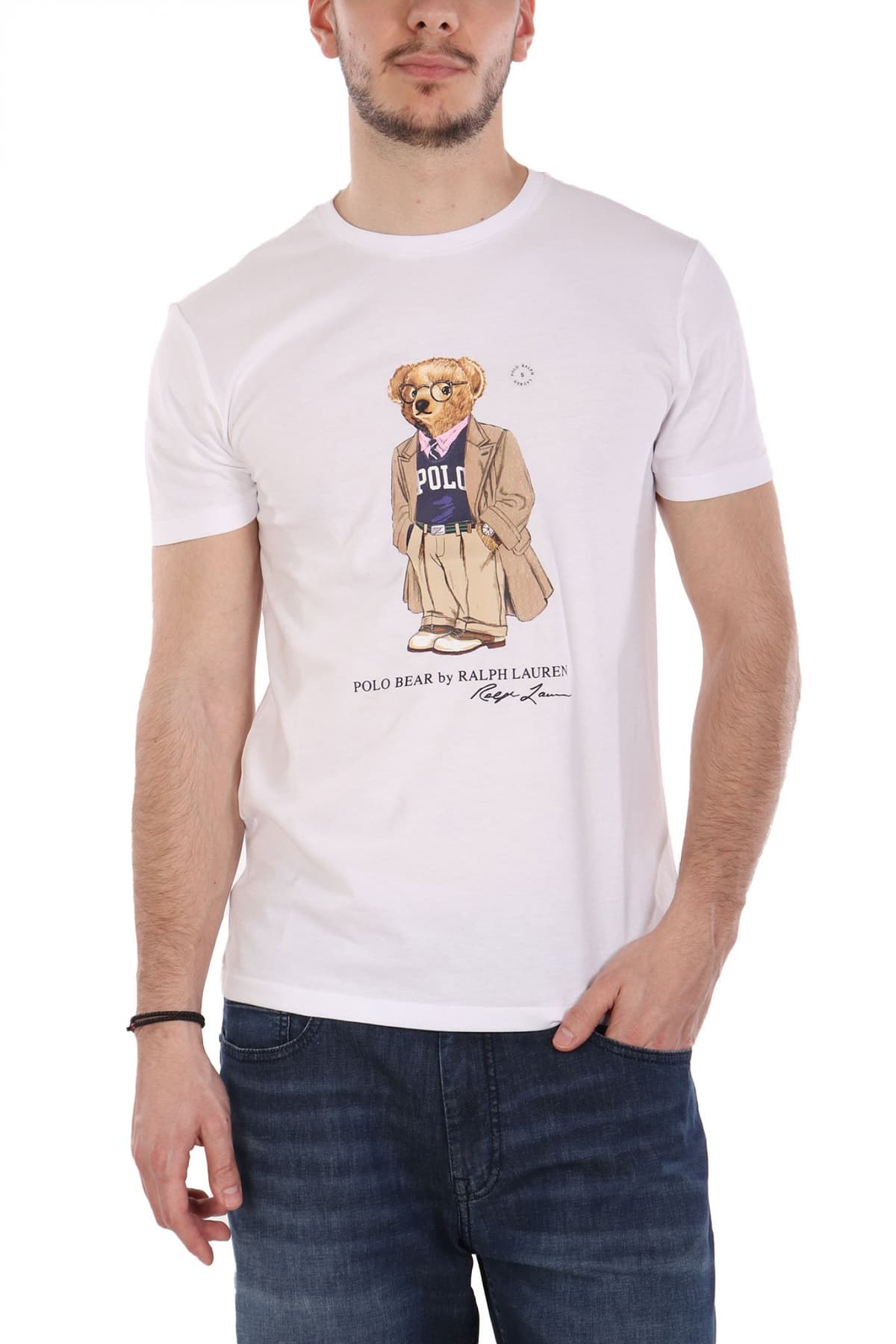 RALPH LAUREN T-SHIRT CREW NECK CUSTOM SLIM FIT LOGO BEAR ΛΕΥΚΟ