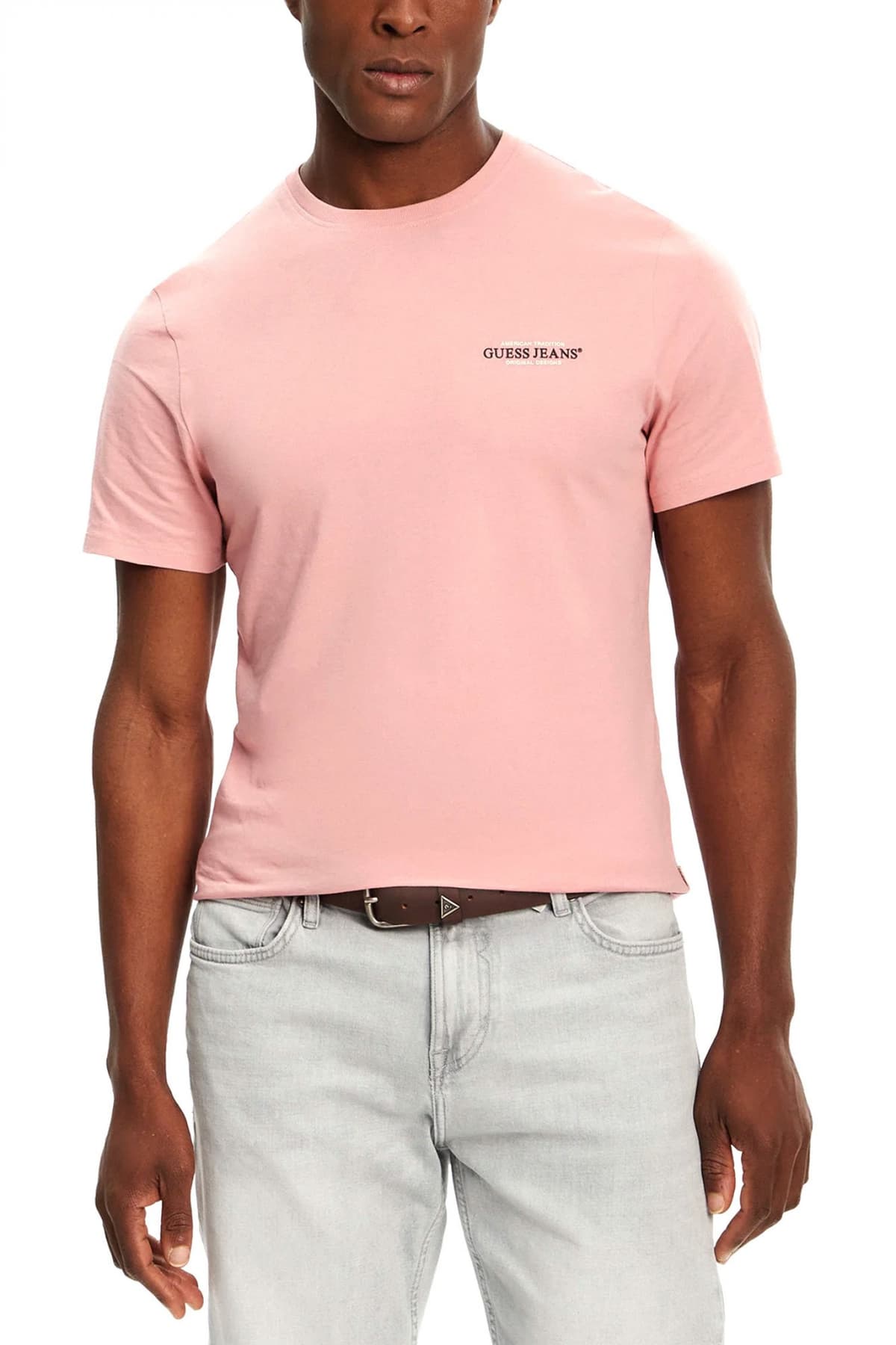 GUESS JEANS T-SHIRT CREWNECK SLIM FIT LOGO ΜΠΛΕ