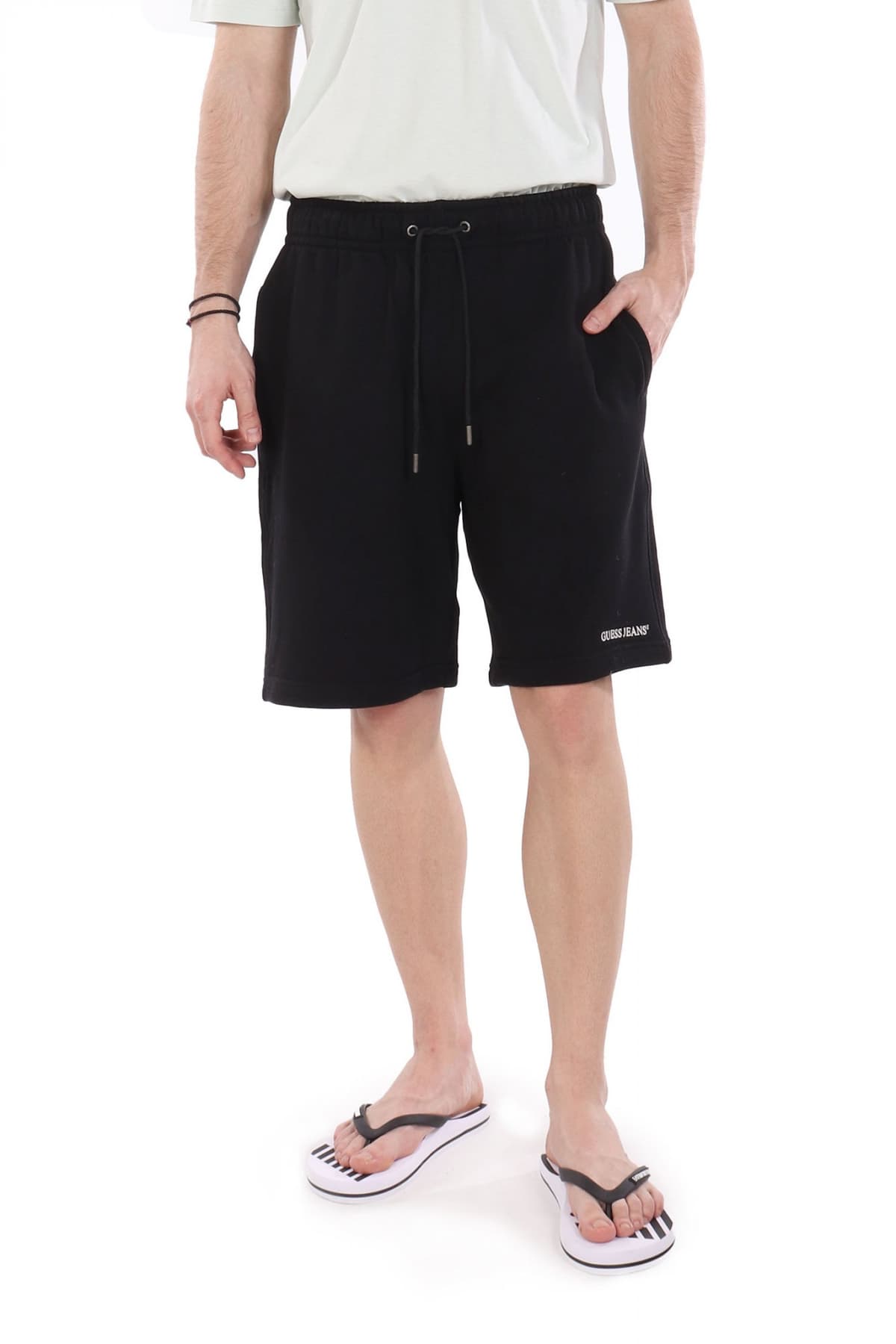 GUESS JEANS ΒΕΡΜΟΥΔΑ ΦΟΥΤΕΡ LOGO ΜΑΥΡΟ