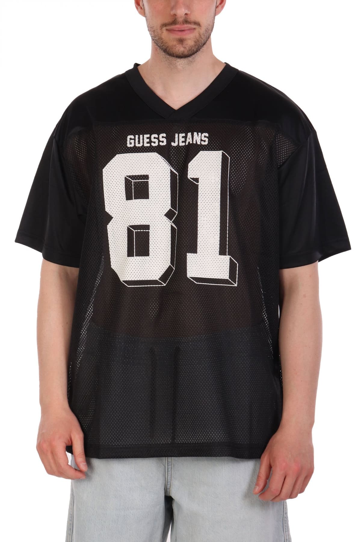 GUESS JEANS T-SHIRT V-NECK OVERSIZED ΛΕΥΚΟ