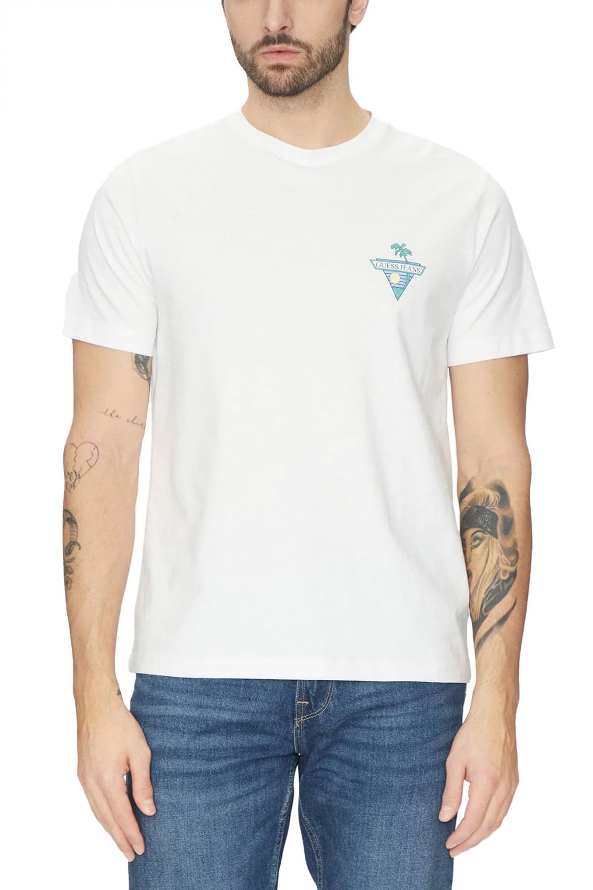 GUESS JEANS T-SHIRT CREW NECK REGULAR FIT LOGO ΜΑΥΡΟ