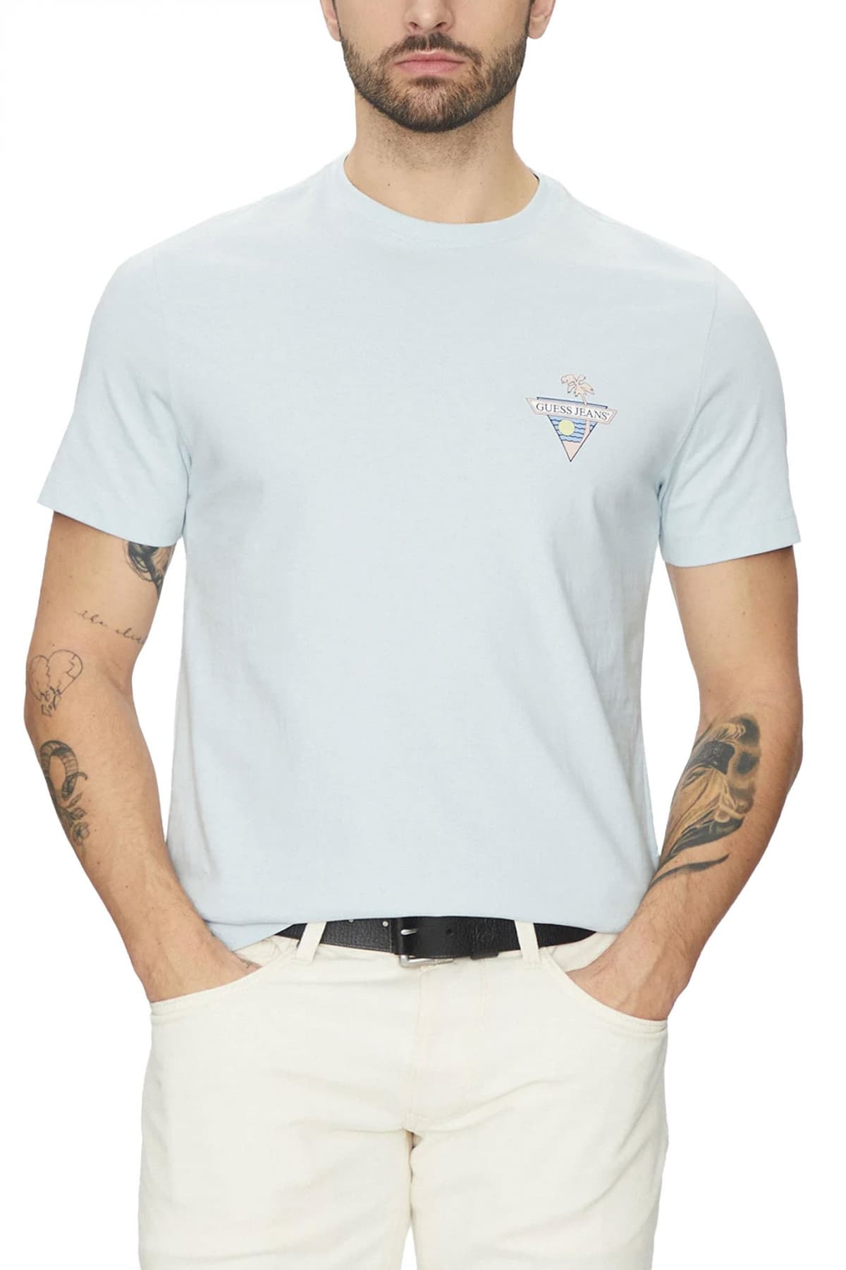 GUESS JEANS T-SHIRT CREW NECK REGULAR FIT LOGO ΜΑΥΡΟ