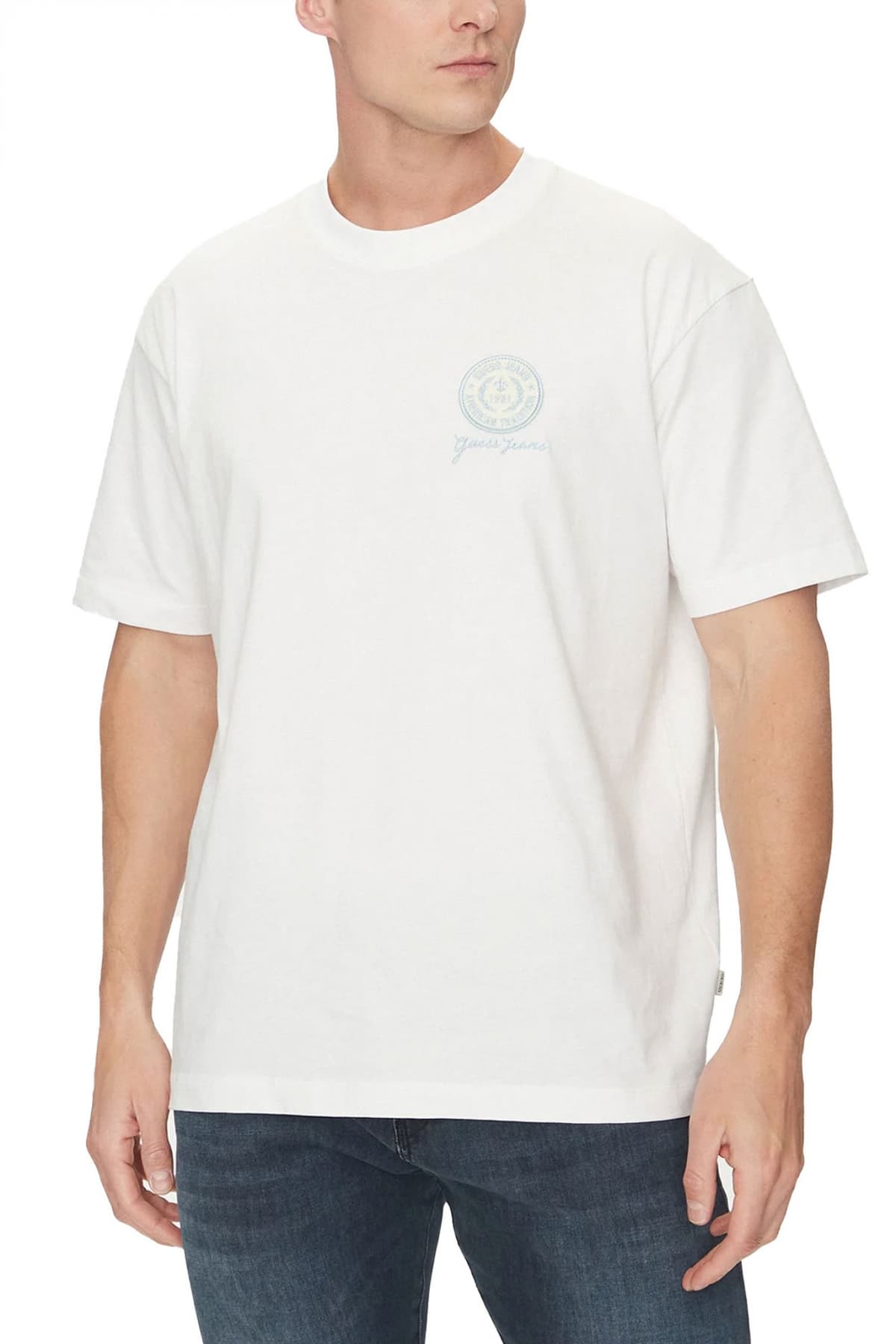 GUESS JEANS T-SHIRT CREW NECK OVERSIZED FIT LOGO ΛΕΥΚΟ