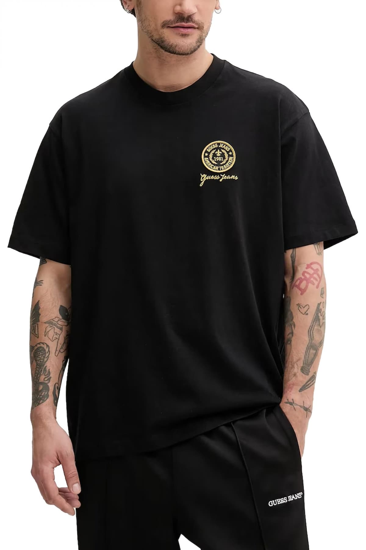 GUESS JEANS T-SHIRT CREW NECK OVERSIZED FIT LOGO ΛΕΥΚΟ