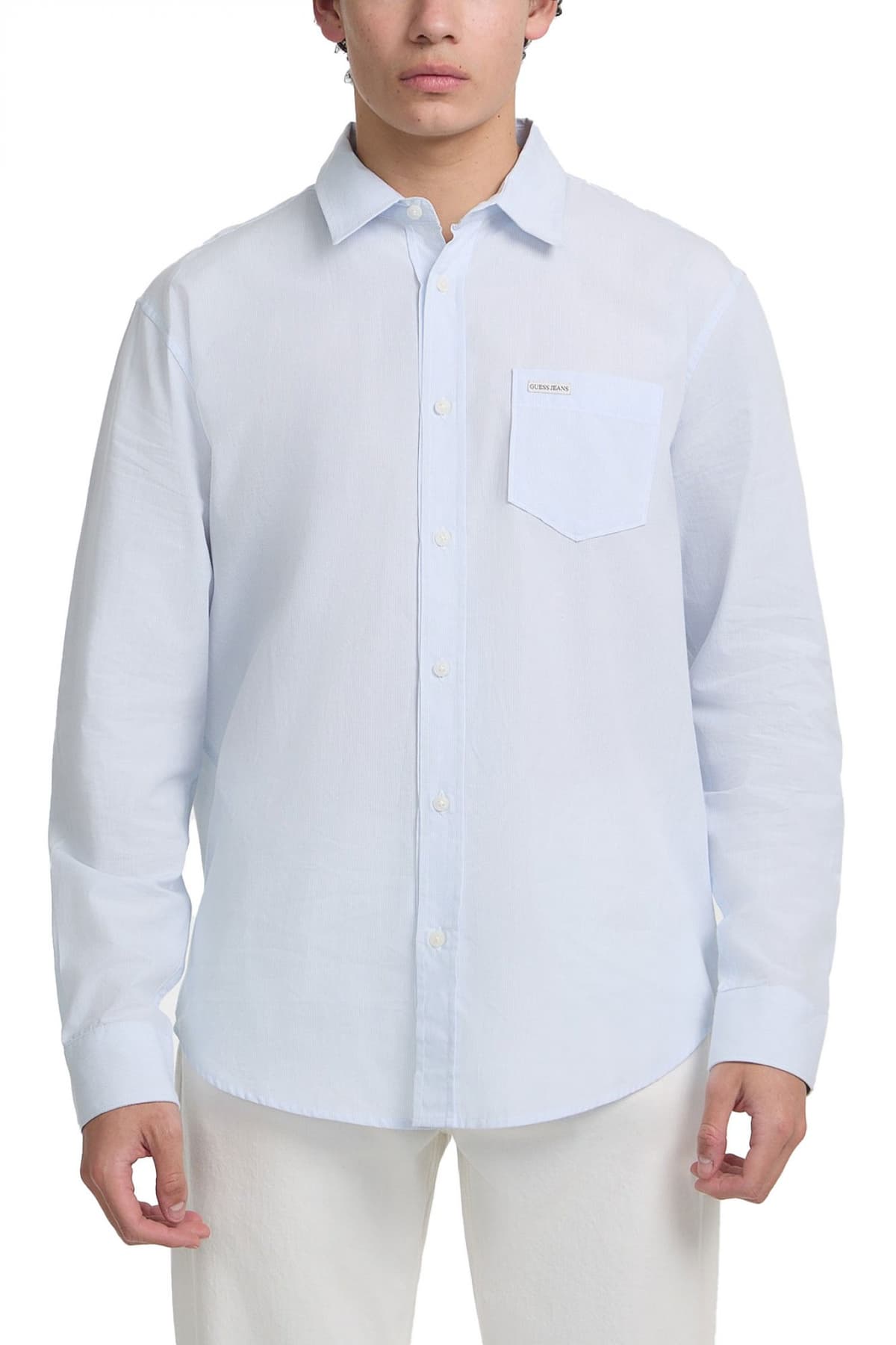 GUESS JEANS ΠΟΥΚΑΜΙΣΟ ΡΙΓΕ LS CLASSIC FIT POCKET ΜΠΛΕ