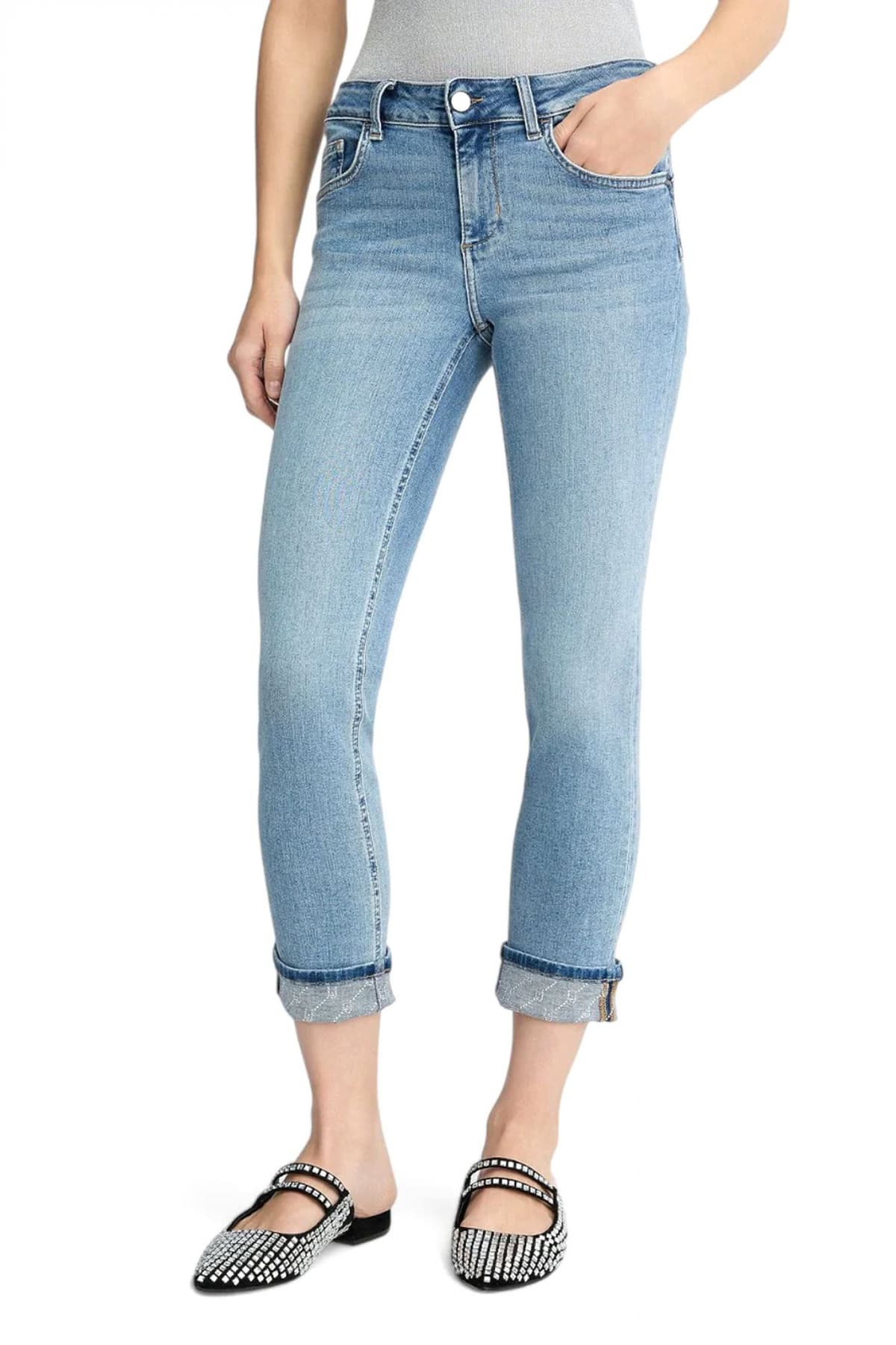 LIU-JO ΠΑΝΤΕΛΟΝΙ JEANS SKINNY MONROE ΡΕΒΕΡ ΣΤΡΑΣ LOGO ΛΕΥΚΟ