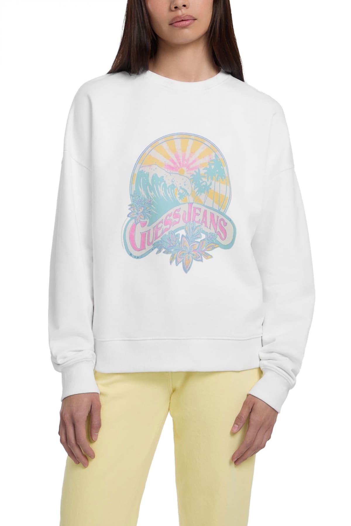 GUESS JEANS ΦΟΥΤΕΡ ΛΑΙΜΟΚΟΨΗ OVERSIZED ΣΤΑΜΠΑ ΛΕΥΚΟ