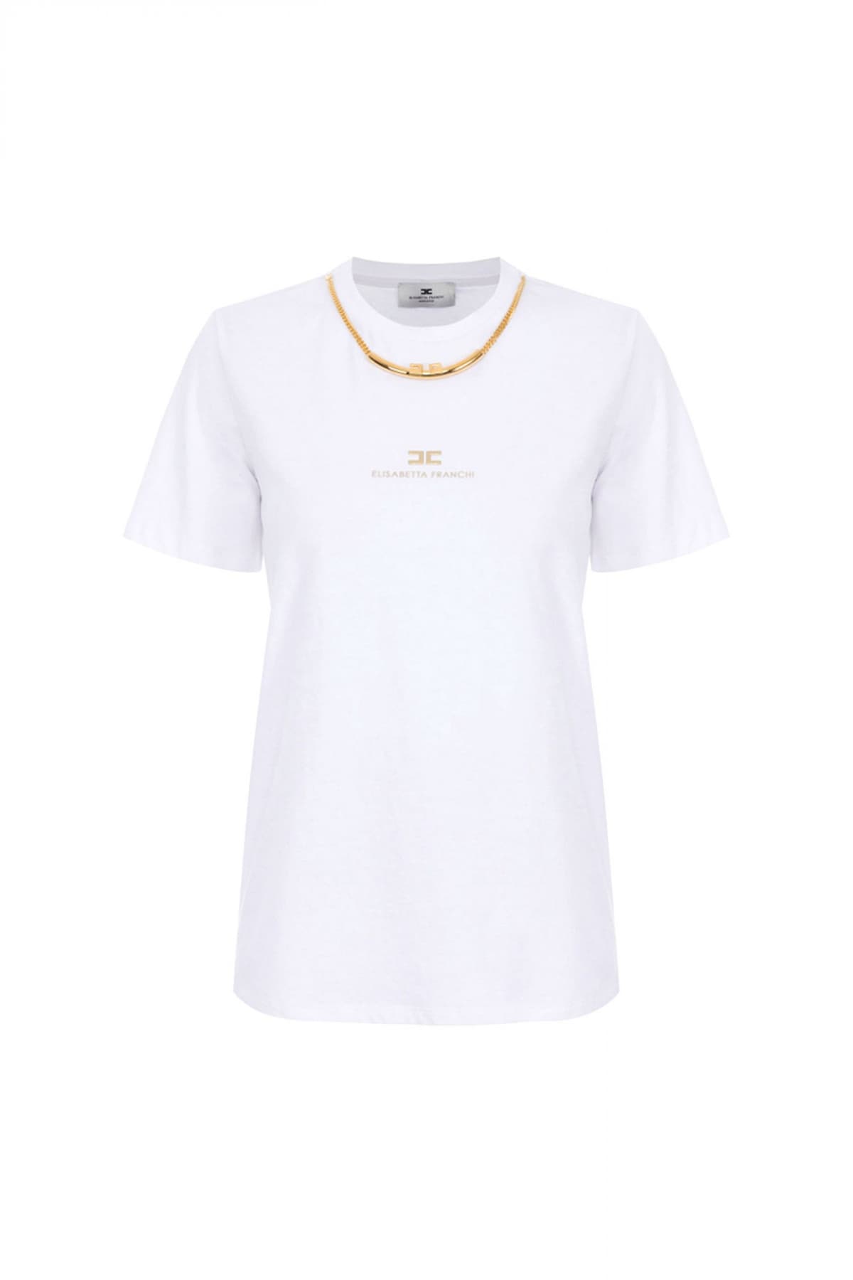 ELISABETTA FRANCHI T-SHIRT CREW NECK ΑΛΥΣΙΔΑ LOGO ΛΕΥΚΟ
