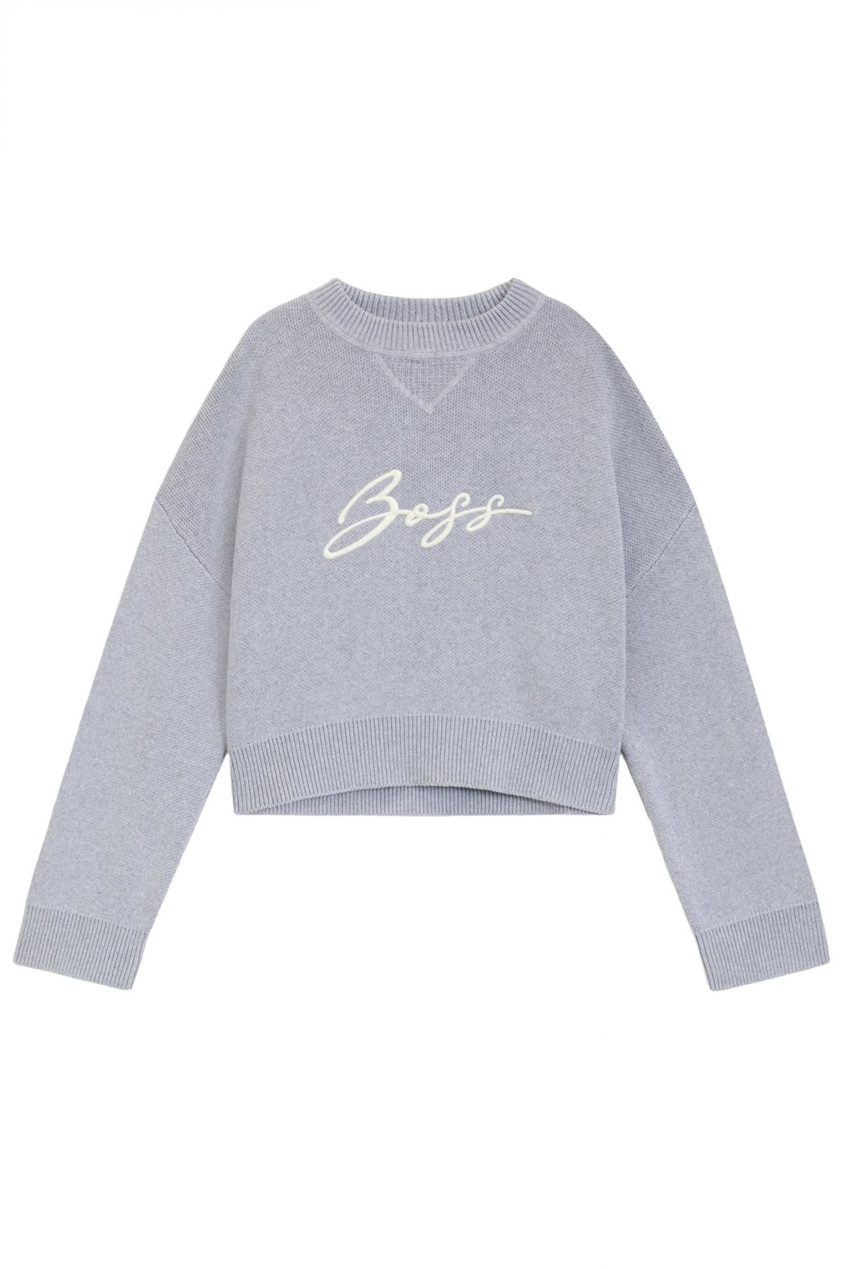 BOSS ΠΟΥΛΟΒΕΡ C_FINEVRA CREW NECK CROPPED LOGO ΓΚΡΙ