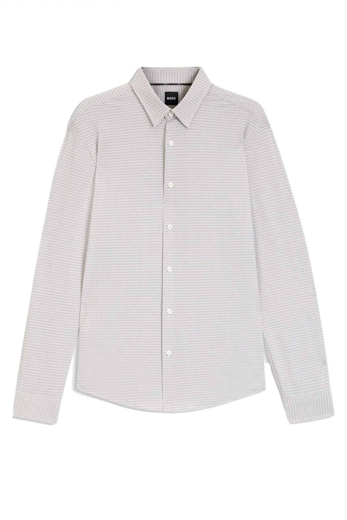 BOSS ΠΟΥΚΑΜΙΣΟ ΜΚΡΟΣΧΕΔΙΟ SLIM FIT P-ROAN-KENT-C1-233 ΧΑΚΙ-ΚΑΦΕ