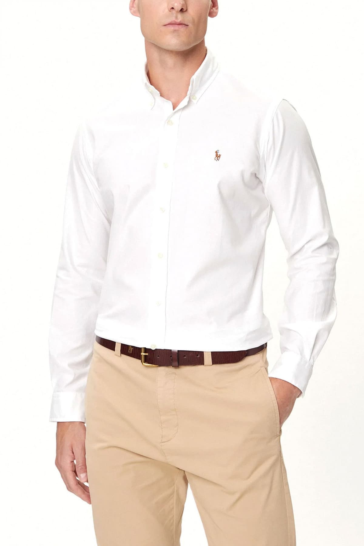 RALPH LAUREN ΠΟΥΚΑΜΙΣΟ BUTTON DOWN CUSTOM FIT LOGO ΛΕΥΚΟ