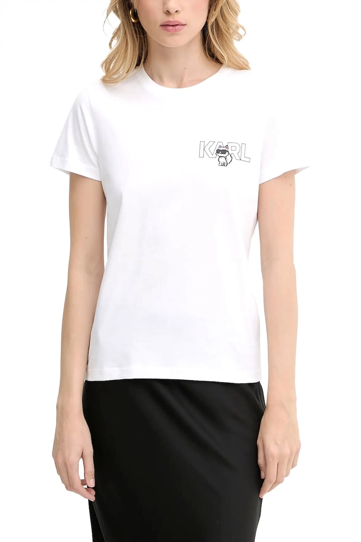 KARL LAGERFELD T-SHIRT CREW NECK IKON SEASONAL LOGO ΛΕΥΚΟ