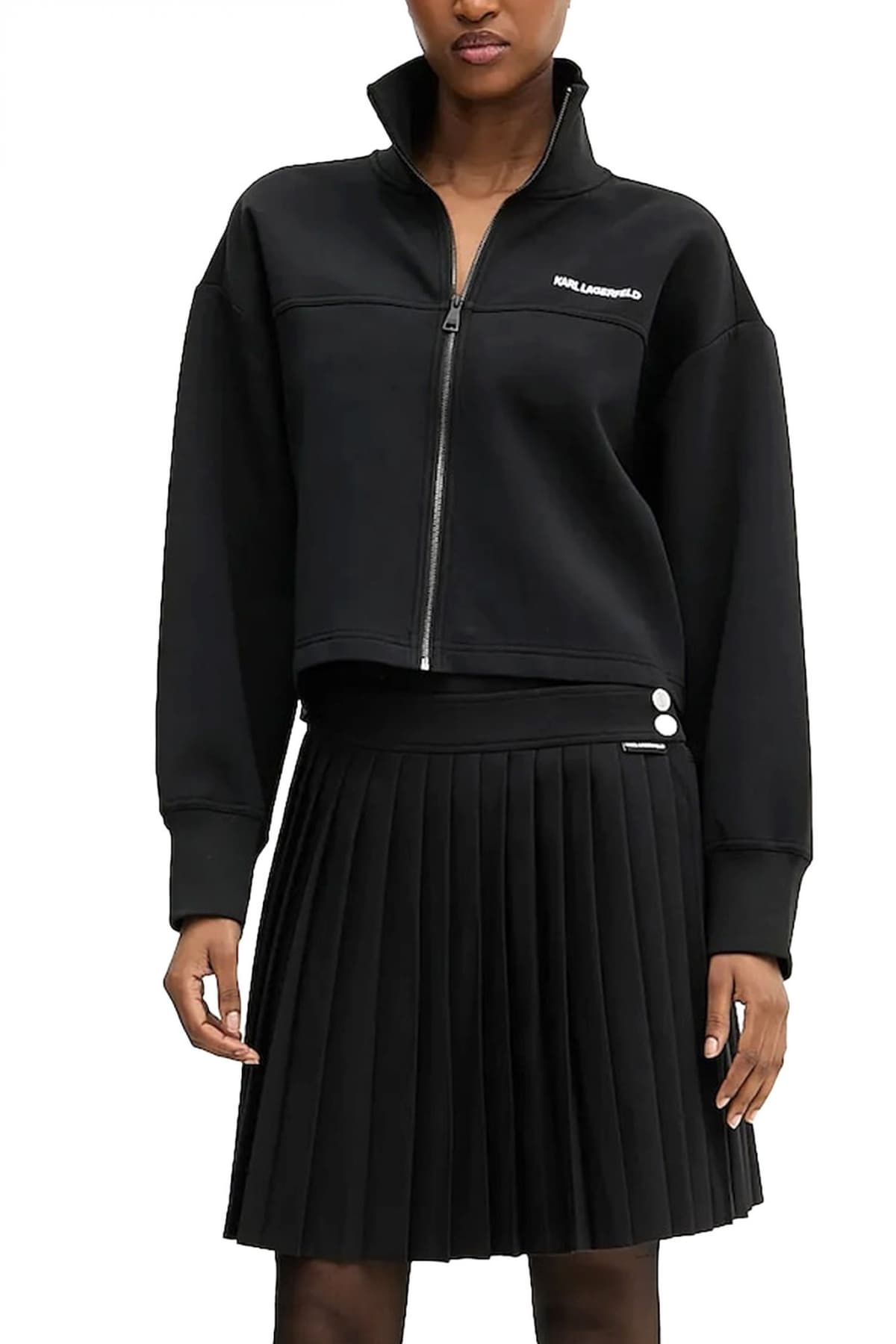 KARL LAGERFELD ΦΟΥΤΕΡ FULLZIP CROPPED ELONGATED LOGO ZIP UP RELAXED FIT ΜΑΥΡΟ