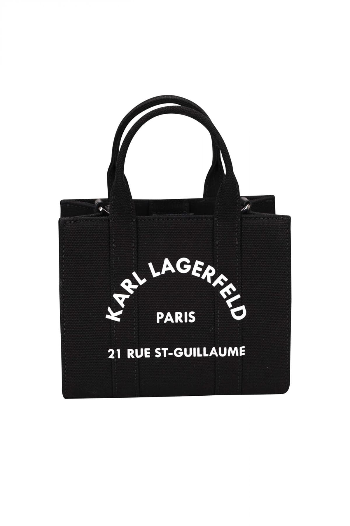 KARL LAGERFELD ΤΣΑΝΤΑ SQUARE MINI TOTE ΚΑΜΒΑΣ LOGO ΕΚΡΟΥ