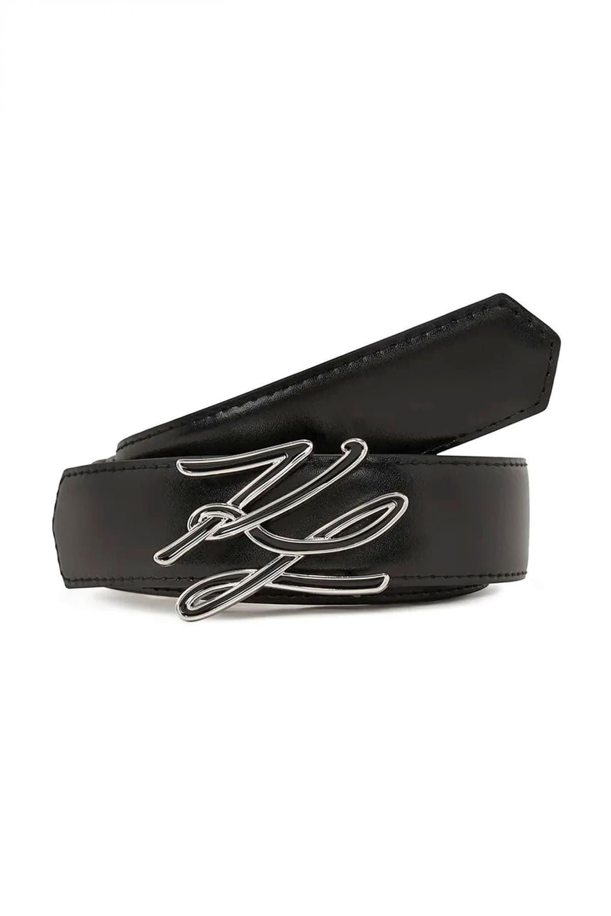 KARL LAGERFELD ΖΩΝΗ K/AUTOGRAPH CROCO H2.5 LOGO ΜΕΤΑΛΛΙΚΟ ΜΑΥΡΟ