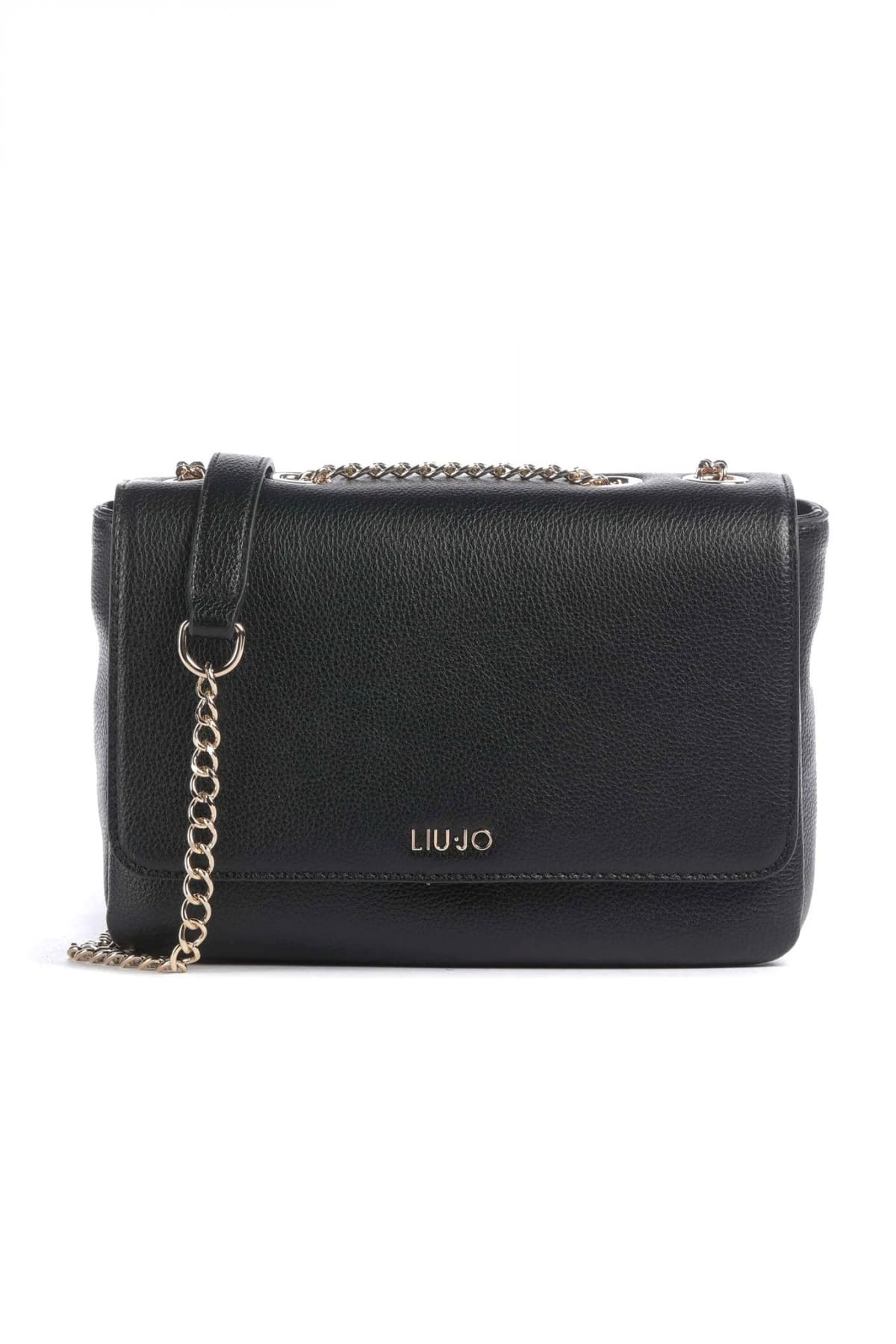 LIU-JO BETTER ΤΣΑΝΤΑ CROSSBODY LOGO ΜΕΤΑΛΛΙΚΟ ΜΑΥΡΟ