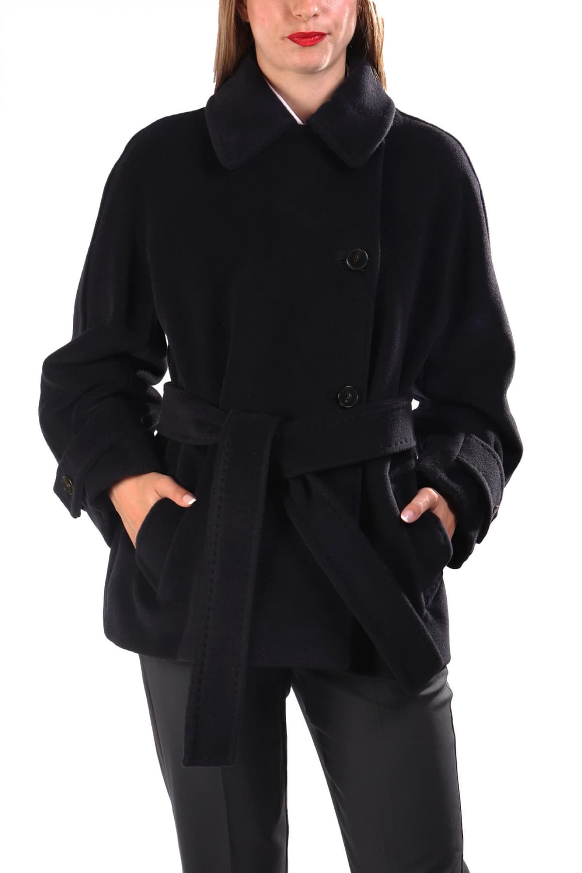 MARELLA ΠΑΛΤΟ DOVERE ΣΤΑΥΡΩΤΟ ΑΠΟΣΠΩΜΕΝΗ ΖΩΝΗ ΣΚΟΥΡΟ ΜΠΛΕ