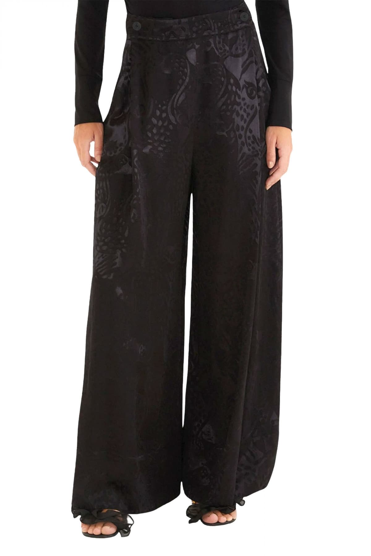 FARM RIO ΠΑΝΤΕΛΟΝΑ LEOPARD JACQUARD ΜΕ ΟΨΗ ΣΑΤΕΝ ALL OVER PRINT ΕΣΩΤΕΡΙΚΟ ΦΕΡΜΟΥΑΡ ΜΑΥΡΟ