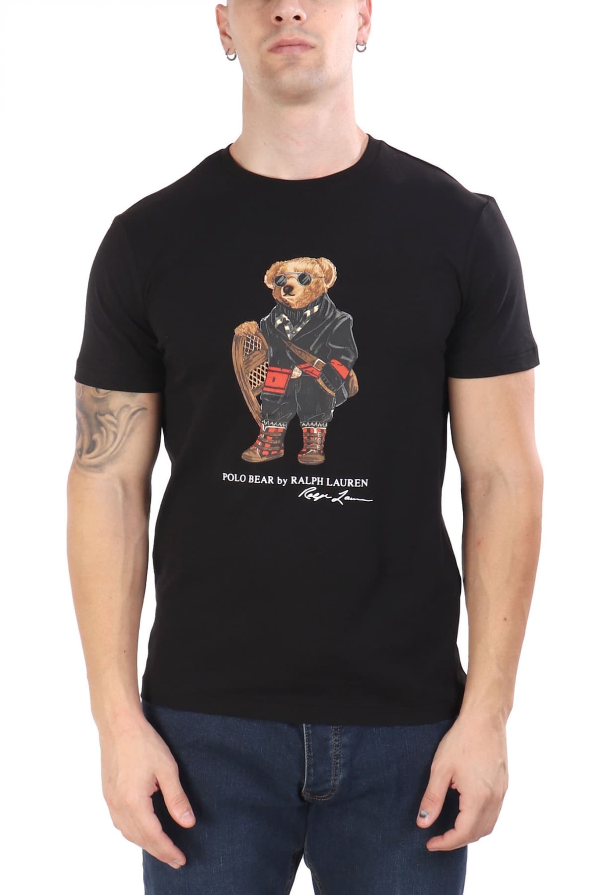 RALPH LAUREN T-SHIRT CREW NECK CUSTOM SLIM FIT LOGO BEAR ΜΑΥΡΟ