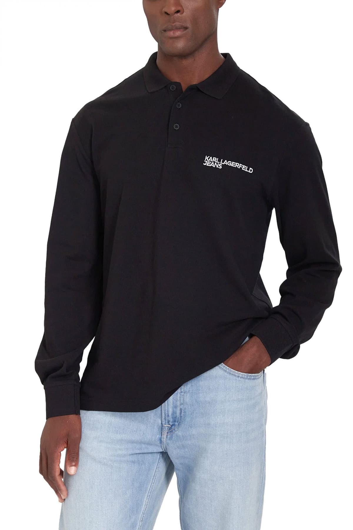 KARL LAGERFELD JEANS POLO PIQUE REGULAR FIT LS ΜΑΥΡΟ