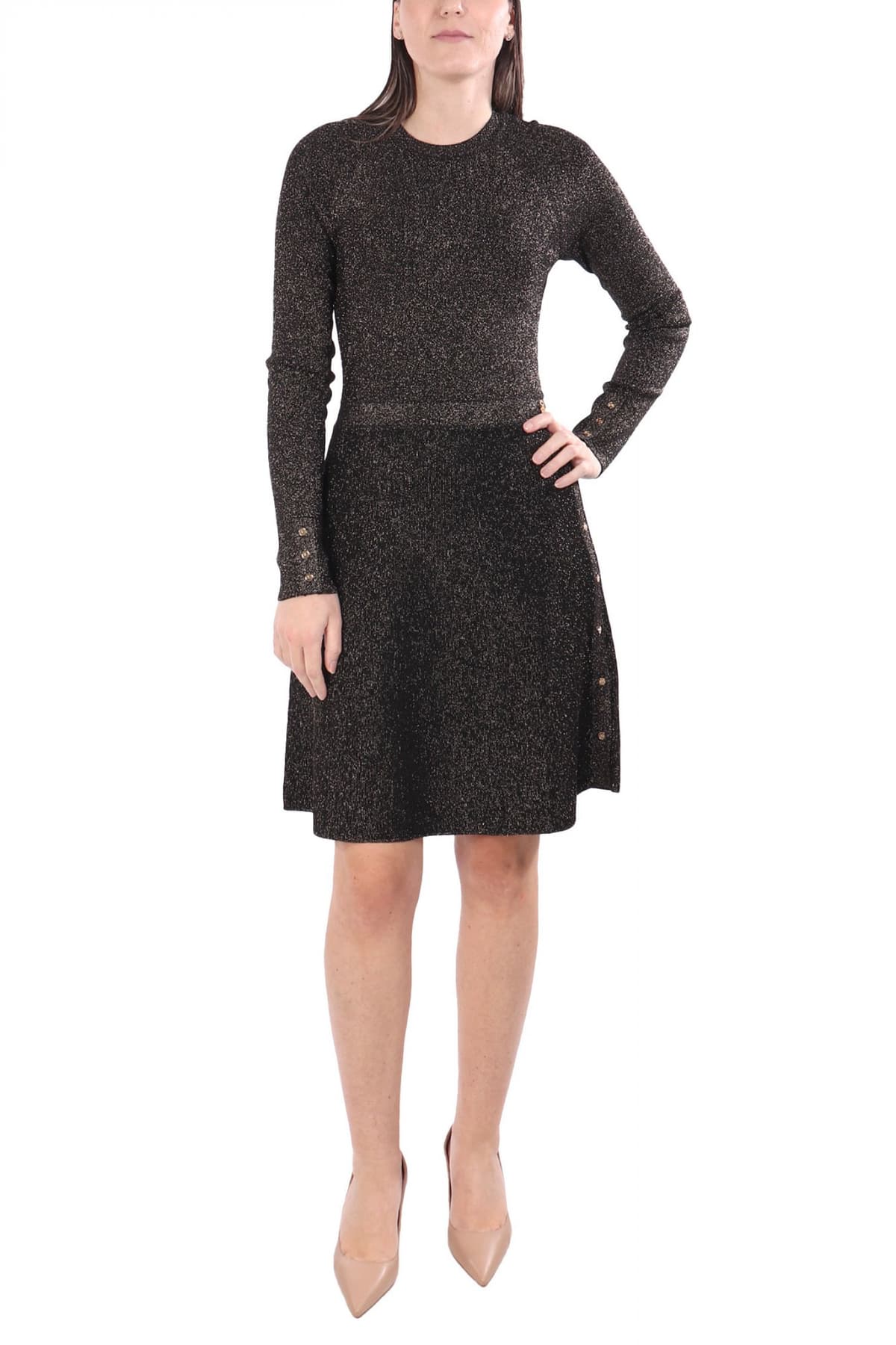 KARL LAGERFELD ΦΟΡΕΜΑ MIDI LUREX KNIT METALLIC CREW NECK ΛΕΠΤΟΜΕΡΕΙΑ ΚΟΥΜΠΙΑ ΜΑΥΡΟ