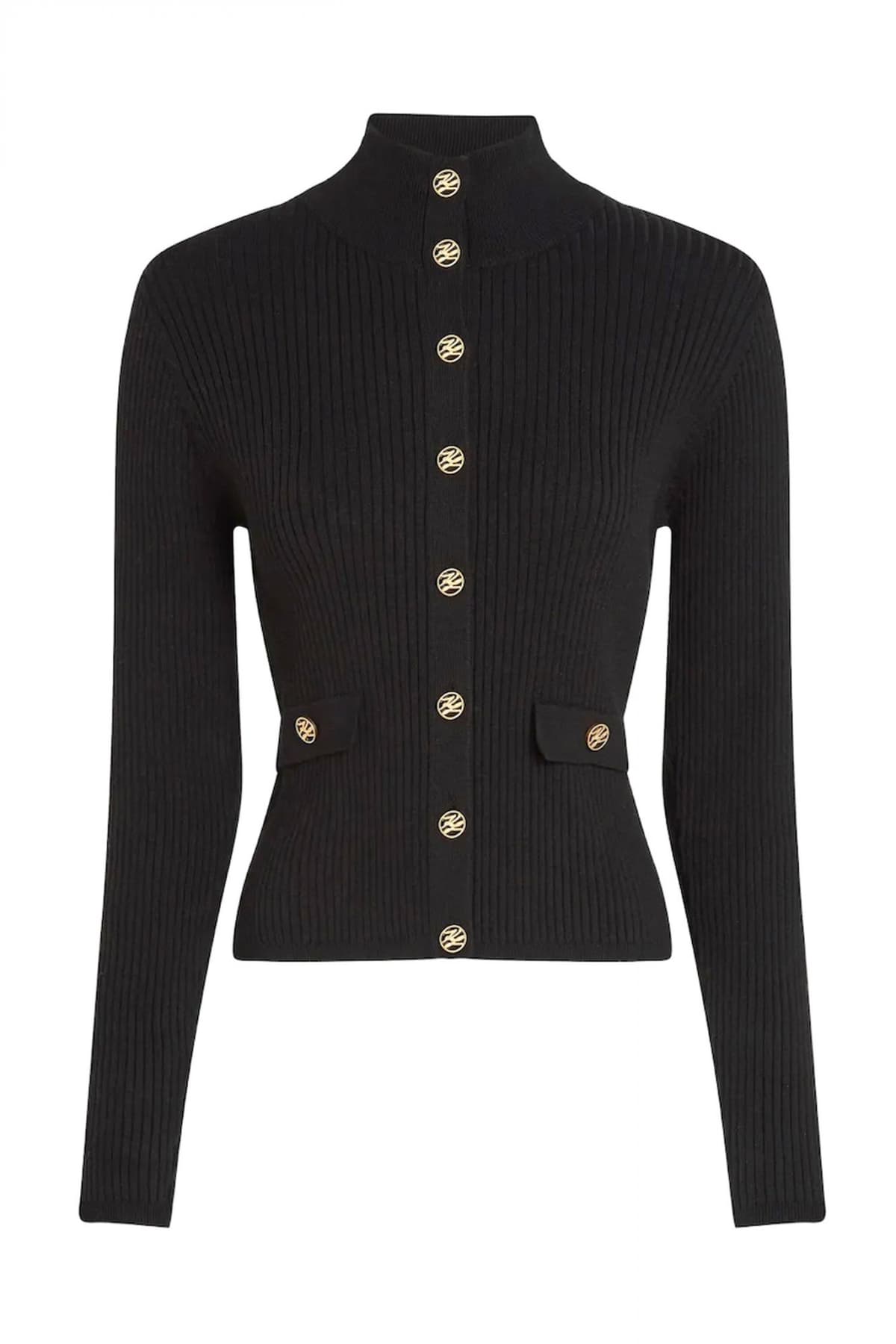 KARL LAGERFELD ΖΑΚΕΤΑ ΠΛΕΚΤΟ RIB KNIT CARDIGAN ΛΟΥΠΕΤΟ ΚΟΥΜΠΙΑ ΜΑΥΡΟ