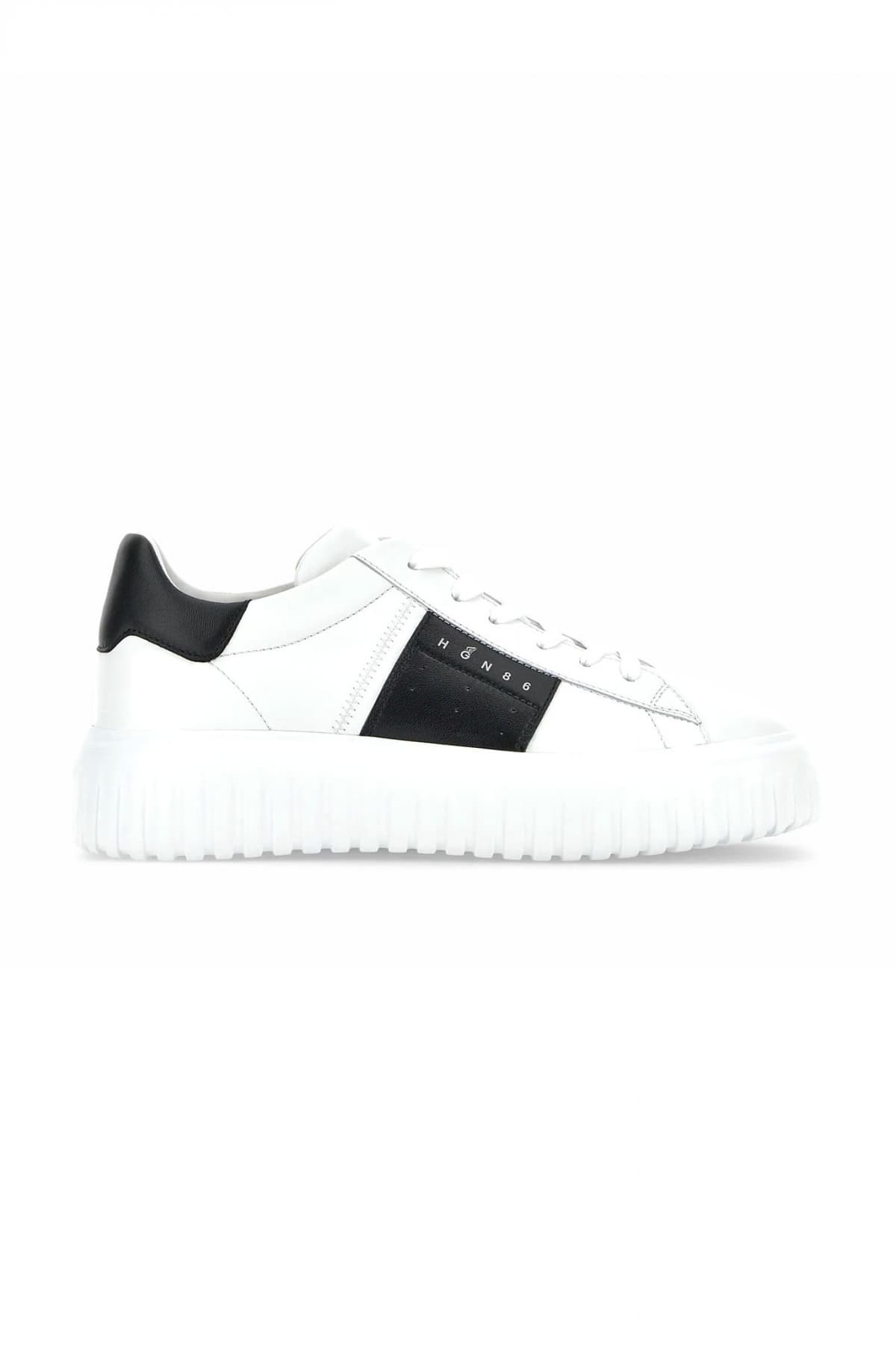 HOGAN ΠΑΠΟΥΤΣΙΑ SNEAKERS H-STRIPES ALLACCIATO BANDA ΔΕΡΜΑ ΛΕΥΚΟ-ΜΑΥΡΟ