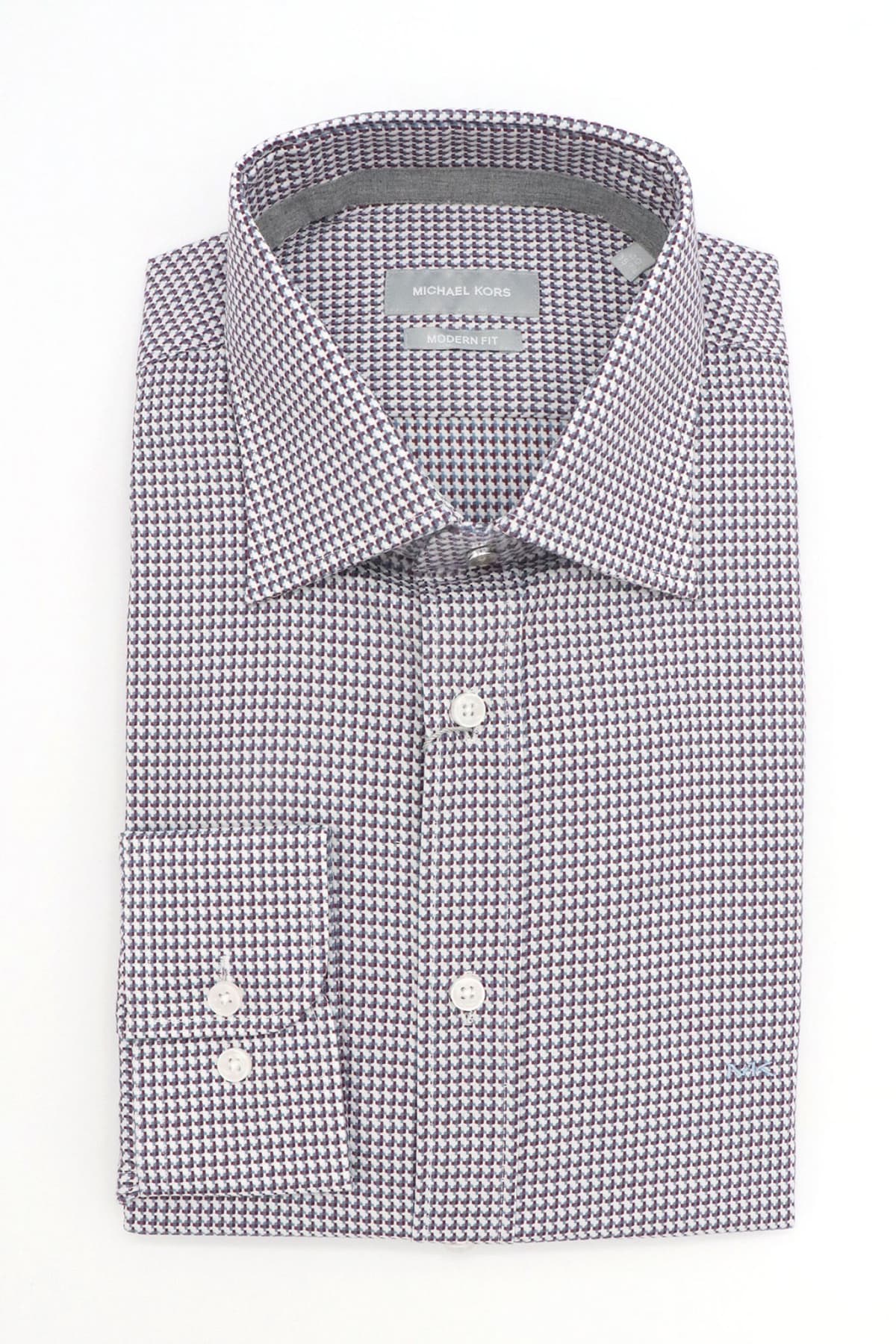 MICHAEL KORS ΠΟΥΚΑΜΙΣΟ ΜΙΚΡΟΣΧΕΔΙΟ MODERN FIT EASY CARE STRETCH ΜΠΟΡΝΤΩ-ΛΕΥΚΟ