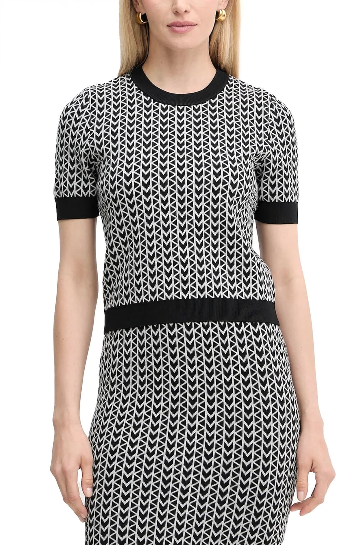 MICHAEL KORS ΠΛΕΚΤΟ CREW NECK ALL OVER PRINT ΜΑΥΡΟ-ΛΕΥΚΟ