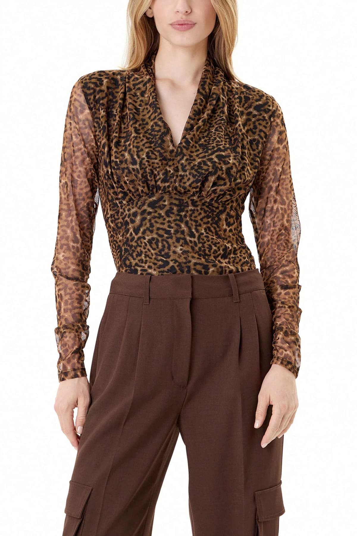 DKNY ΜΠΛΟΥΖΑ V-NECK ΛΕΟΠΑΡ