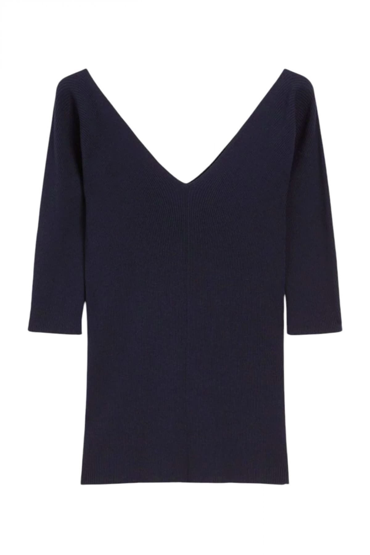 MAX MARA WEEKEND ΠΛΕΚΤΟ V NECK BACK CROP ΜΑΝΙΚΙ OCEANO ΜΠΛΕ