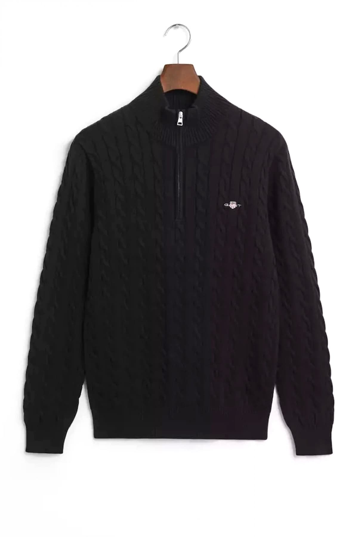 GANT ΠΛΕΚΤΟ HALF ZIP COTTON CABLE ΜΑΥΡΟ