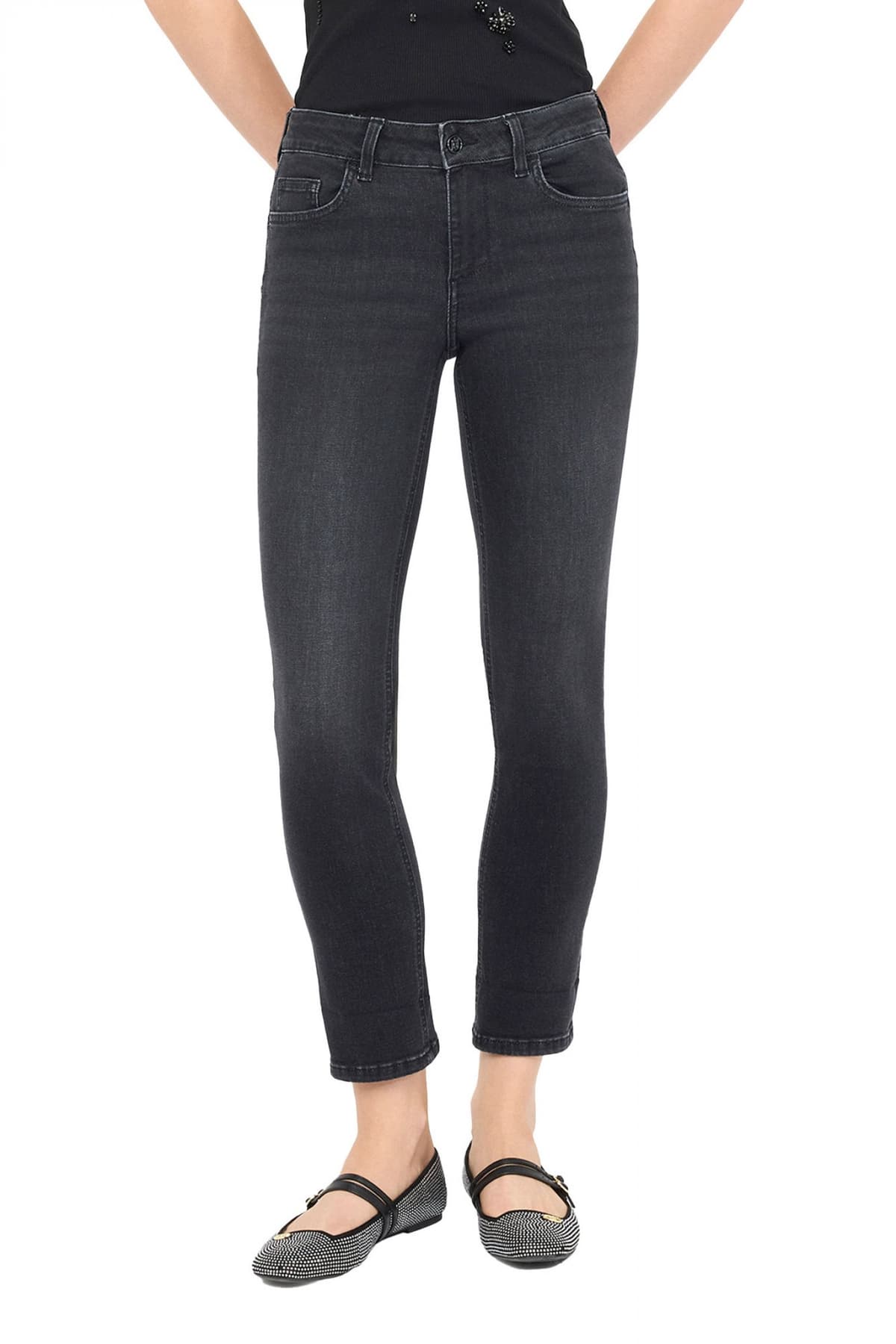 LIU-JO ΠΑΝΤΕΛΟΝΙ JEANS MONROE REGULAR WAIST ΜΑΥΡΟ