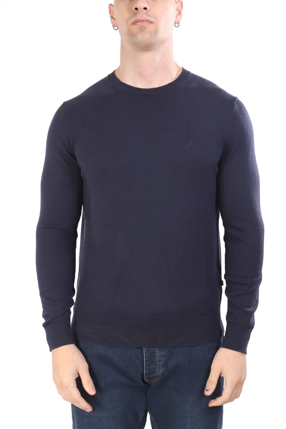 NAUTICA ΠΛEKΤΟ CREW NECK LOGO ΜΠΛΕ