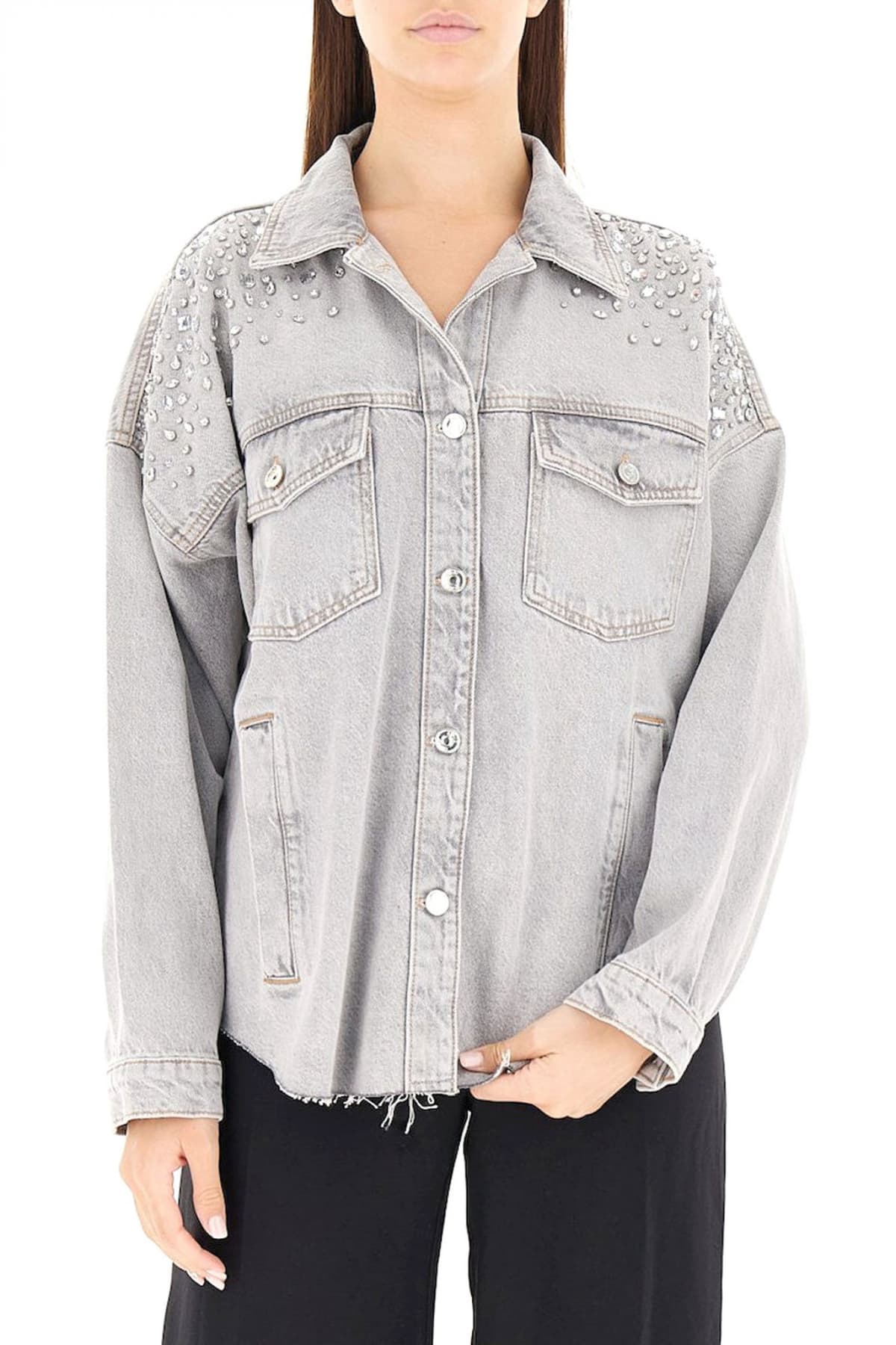 LIU-JO ΜΠΟΥΦΑΝ JEANS STRASS ΓΚΡΙ