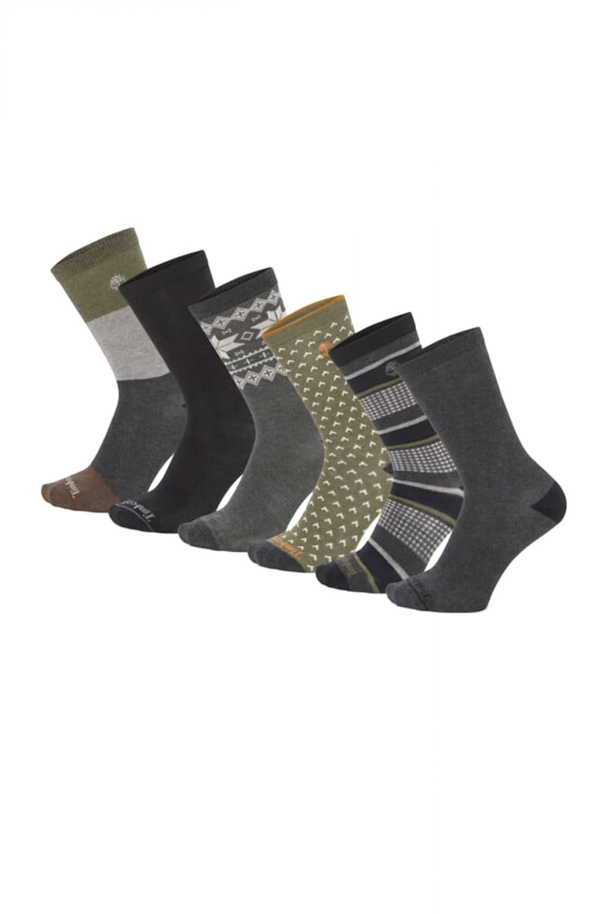 TIMBERLAND ΚΑΛΤΣΕΣ 6PAIRS CREW SOCKS ΧΑΚΙ-ΓΚΡΙ-ΜΑΥΡΟ