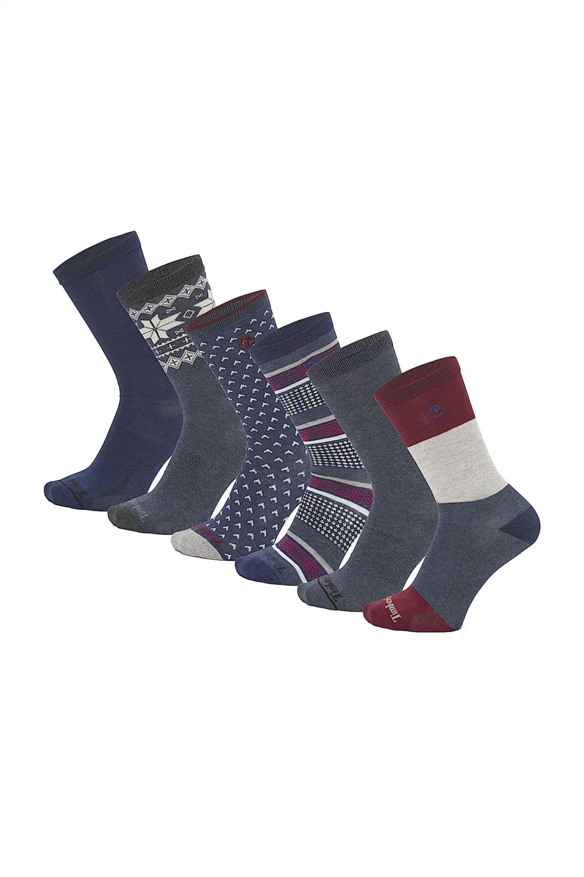 TIMBERLAND ΚΑΛΤΣΕΣ 6PAIRS CREW SOCKS ΜΠΛΕ-ΜΠΟΡΝΤΩ