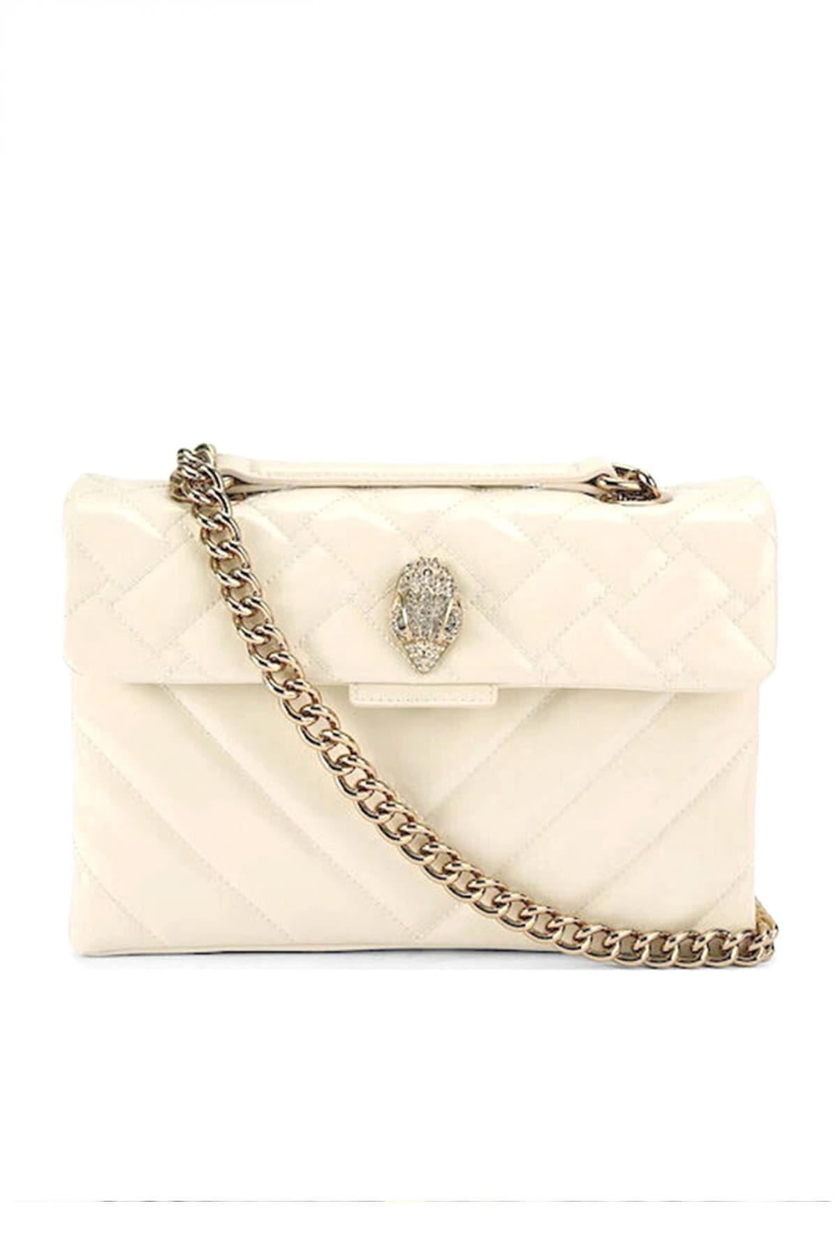 KURT GEIGER ΤΣΑΝΤΑ CROSSBODY/ΩΜΟΥ LEATHER KENSINGTON ΒΑG ΛΟΥΣΤΡΙΝΙ AΛΥΣΙΔΑ LOGO ΚΡΕΜ