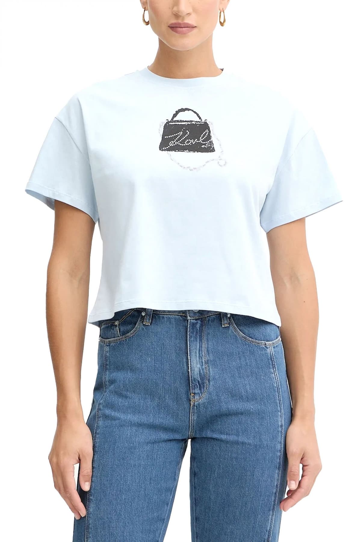 KARL LAGERFELD T-SHIRT OVERSIZED SIGNATURE BAG LOGO ΛΕΥΚΟ
