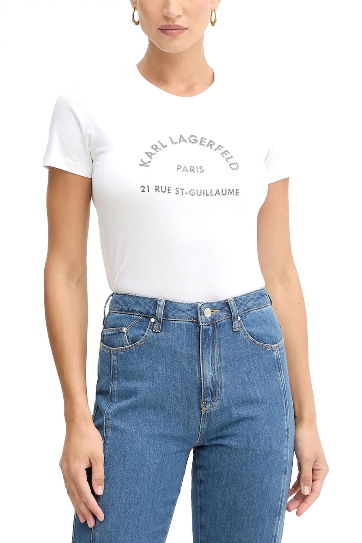 KARL LAGERFELD T-SHIRT SLIM FIT RSG GLITTER PETITE LOGO ΜΑΥΡΟ